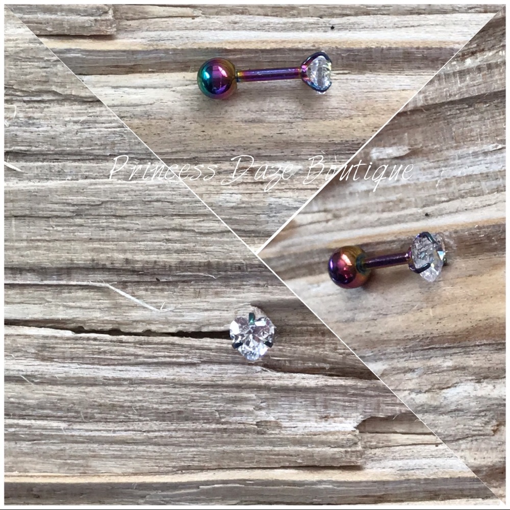 Diamond Heart Rainbow Cartilage/ Tragus Earring